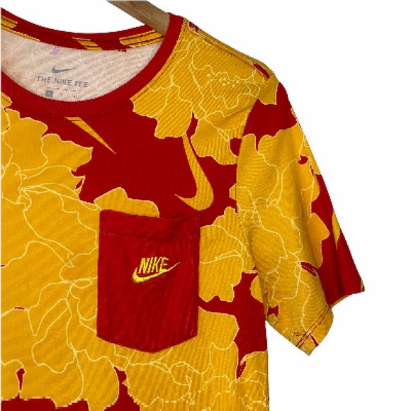 Nike Hawaiian Print T Shirt Size S *Unique* Yellow Red Floral Pocket Logo - Picture 5 of 9